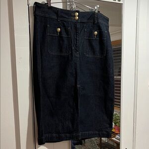 J. Crew Dark Denim Skirt with Gold Buttons